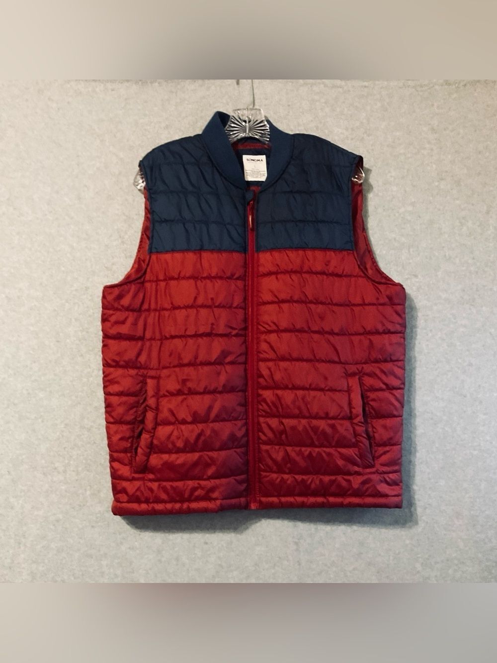 Sonoma Two-Tone Quilted Puffer Vest - Red with Navy Yoke SZ L